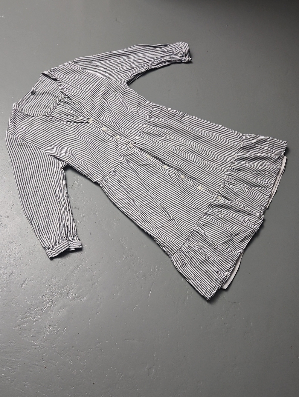 Old Navy Gray & White Stripe Lined Button Up Linen Dress 3/4 Sleeves Women's L🔅
